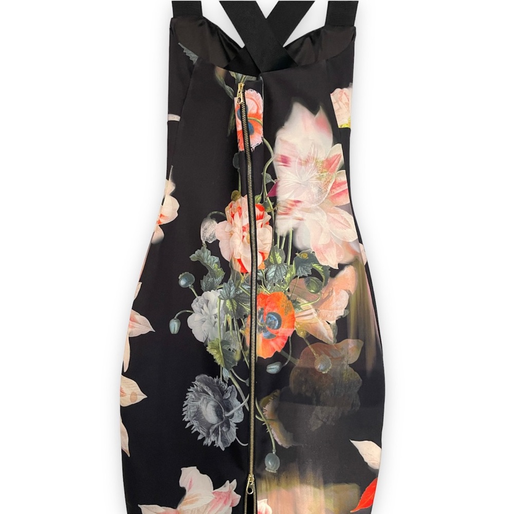 Ted Baker London, Black Floral Cocktail Dress, Size 0 - Picture 3 of 9
